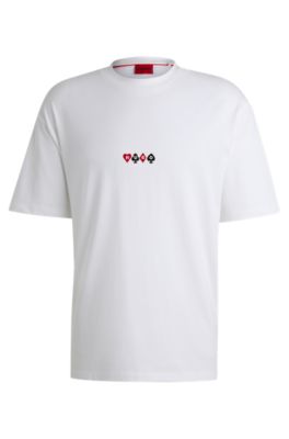 HUGO - Oversized-fit T-shirt in cotton with playing-card artwork