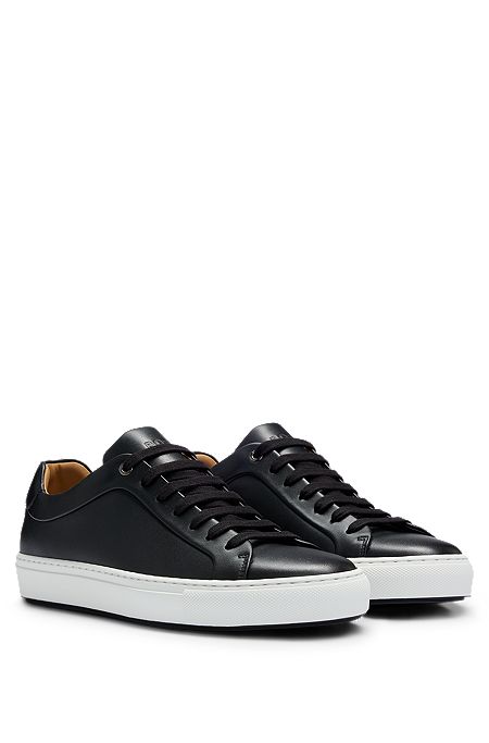 Leather cupsole trainers with logo details crafted in Italy, Black