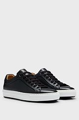 Leather cupsole trainers with logo details crafted in Italy, Black