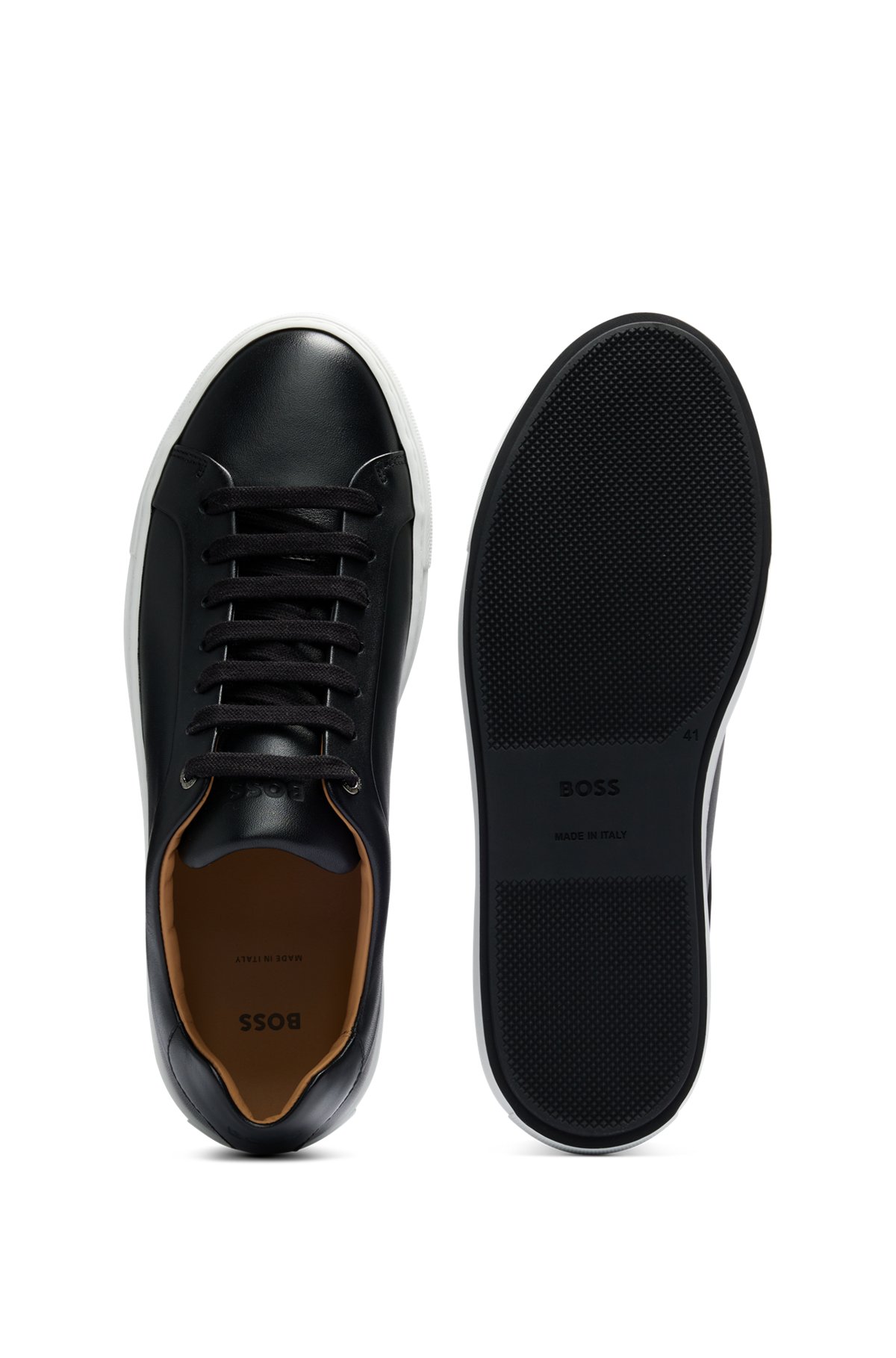 BOSS - Leather cupsole trainers with logo details crafted in Italy