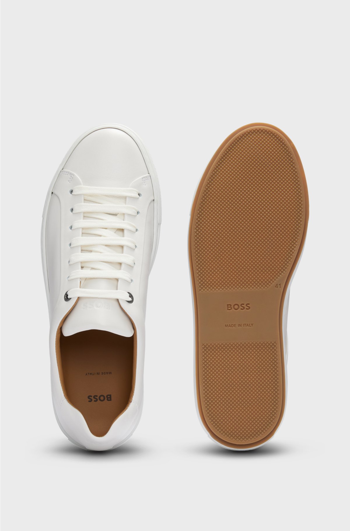 Leather cupsole trainers with logo details crafted in Italy, White