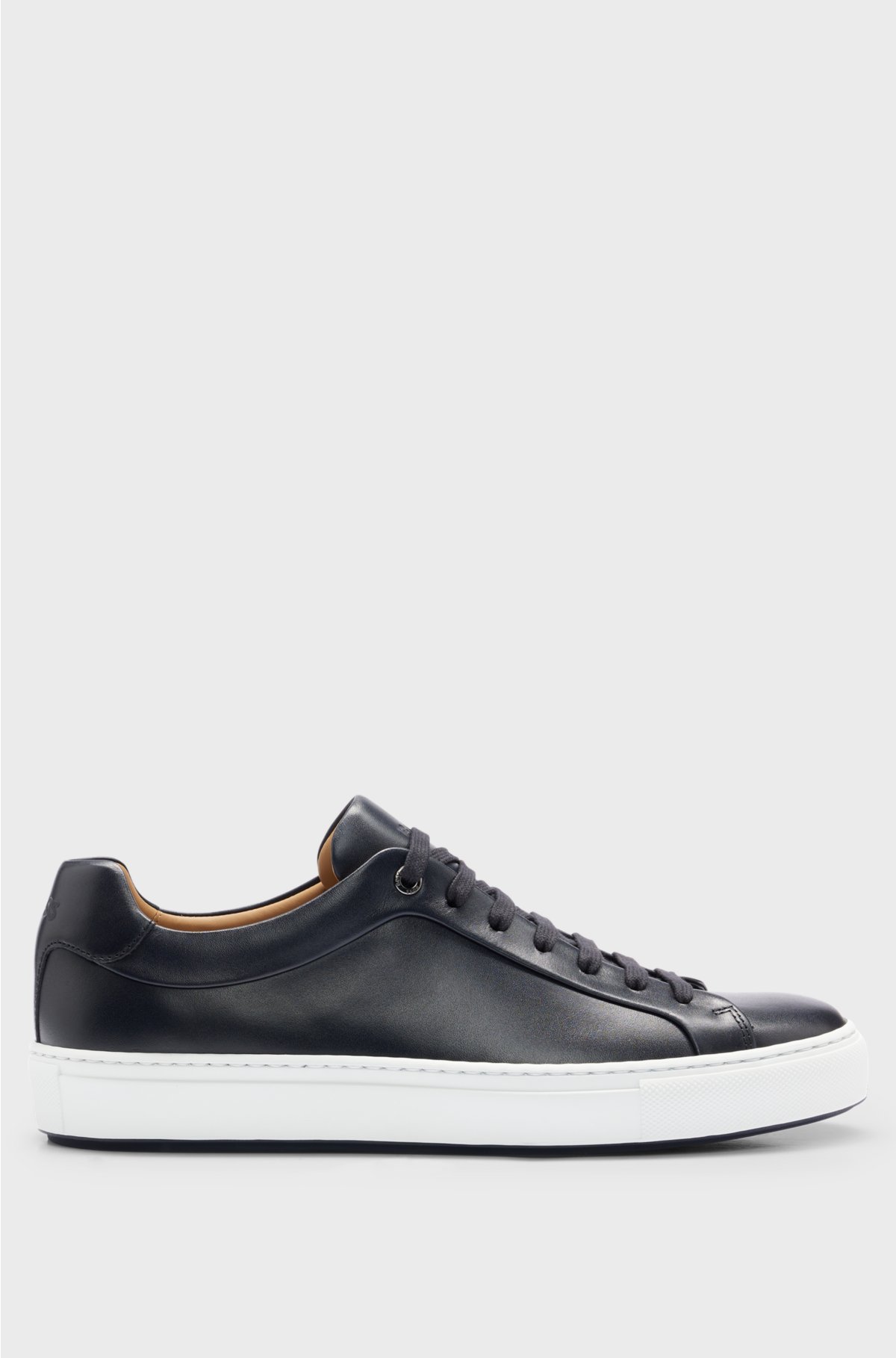 Leather cupsole trainers with logo details crafted in Italy, Dark Blue