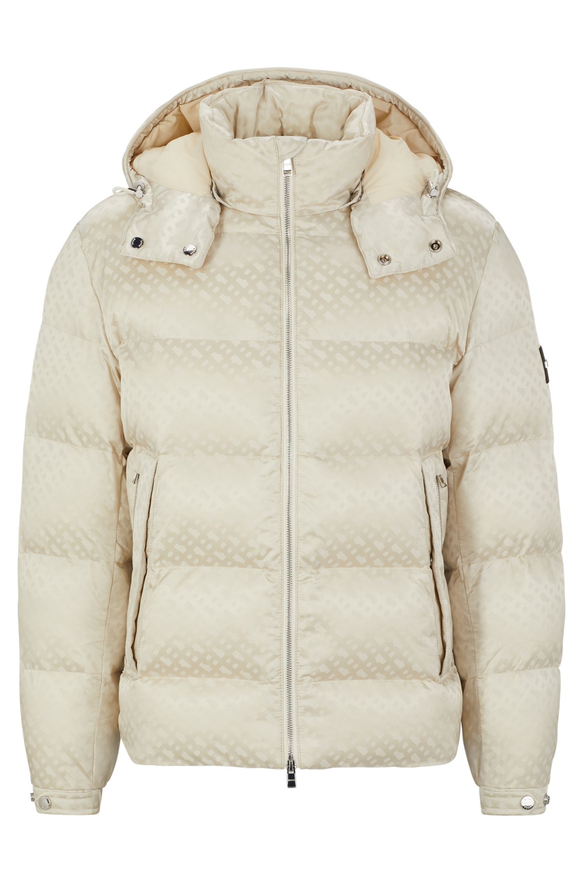 Monogram-jacquard water-repellent padded jacket with hood, White