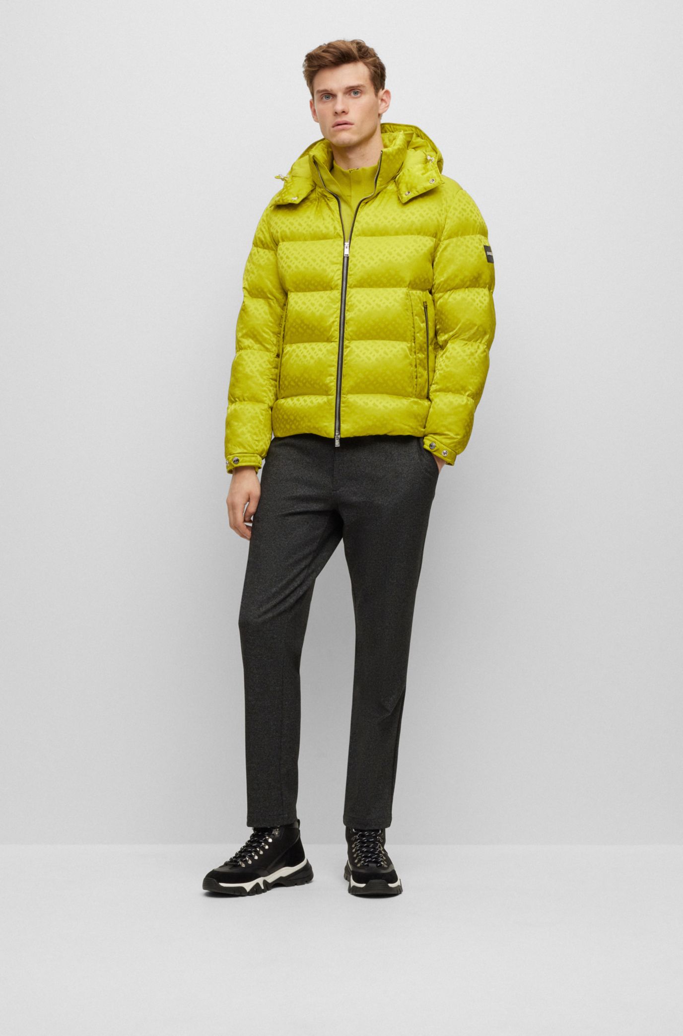 BOSS - Monogram-jacquard puffer jacket with water-repellent finish