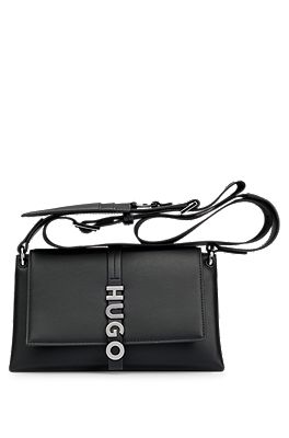 HUGO - Faux-leather crossbody bag with logo chain strap