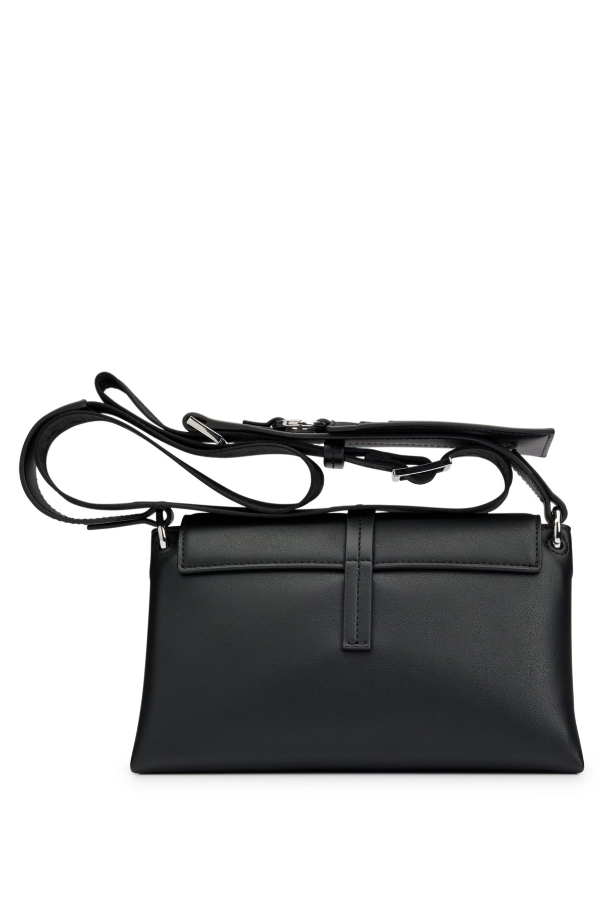 Faux-leather crossbody bag with detachable card holder, Black