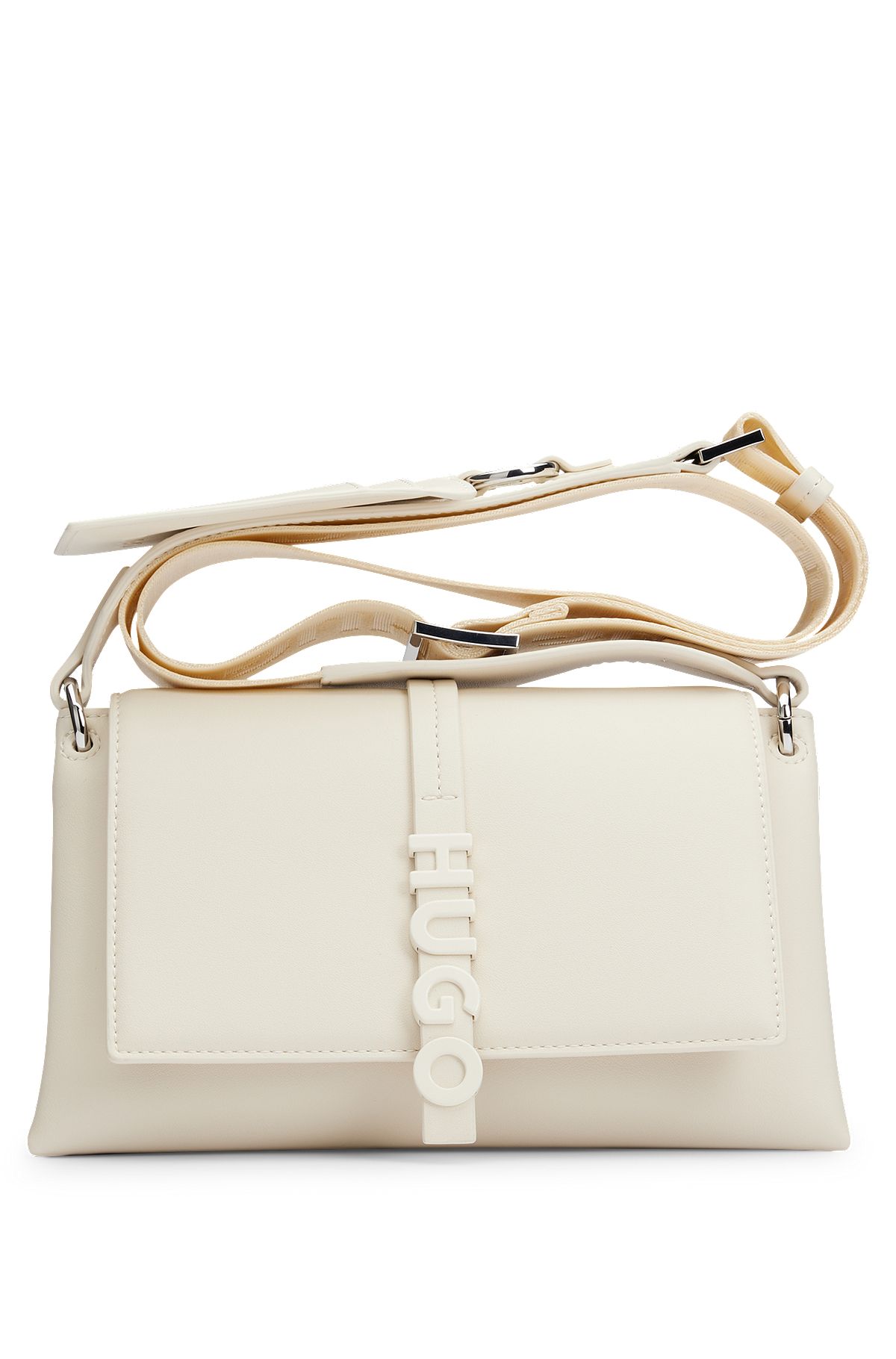 Faux-leather crossbody bag with detachable card holder, White