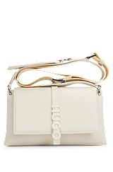 Faux-leather crossbody bag with detachable card holder, Natural