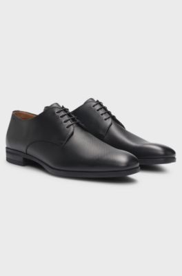 Derby shoes in structured leather with padded insole, Black