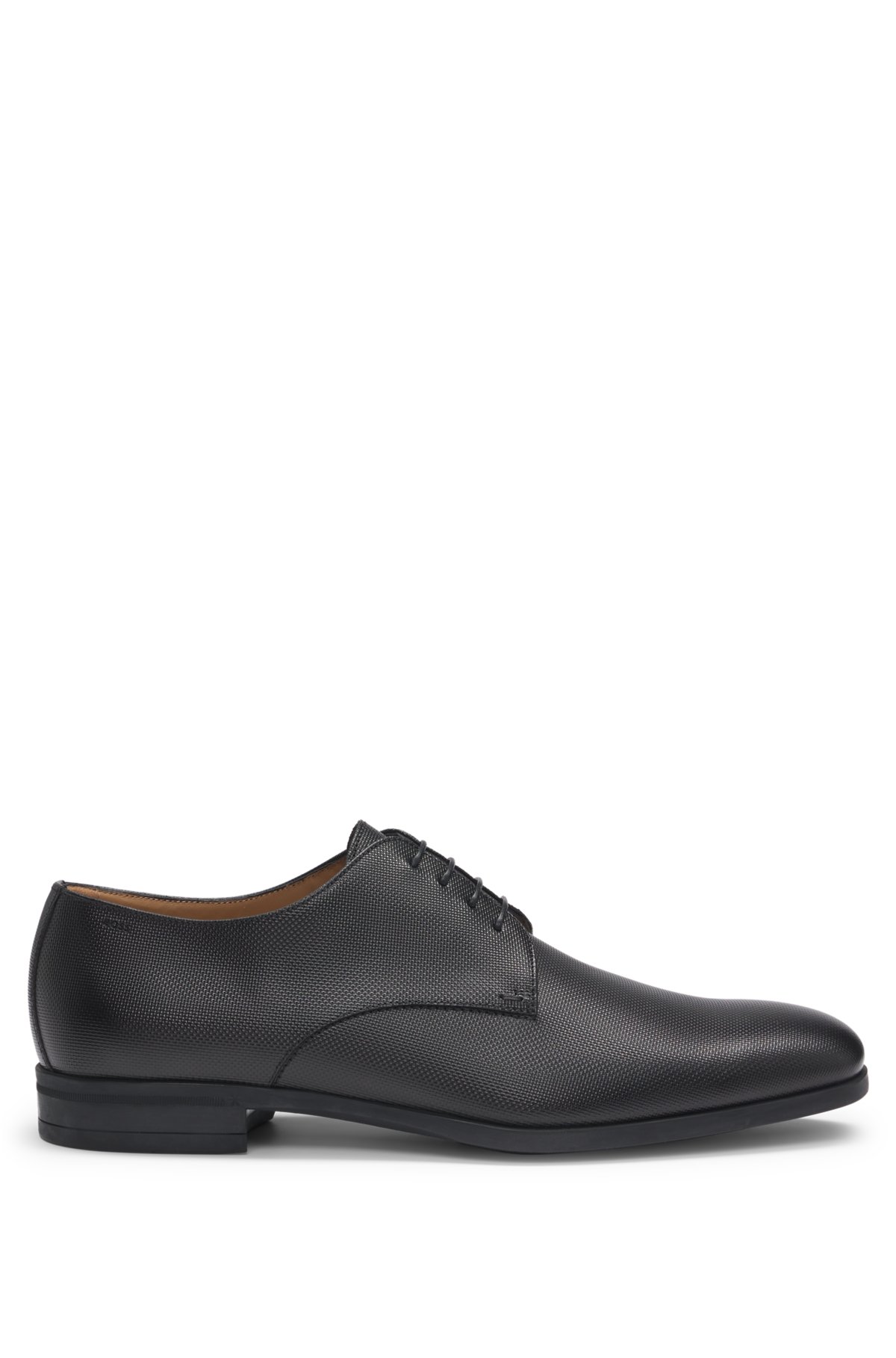 Derby shoes in structured leather with padded insole, Black