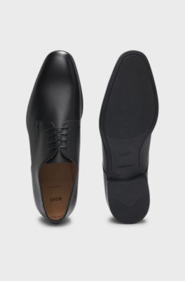 Derby shoes in structured leather with padded insole, Black