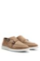 Suede double-monk shoes with branded buckles, Beige