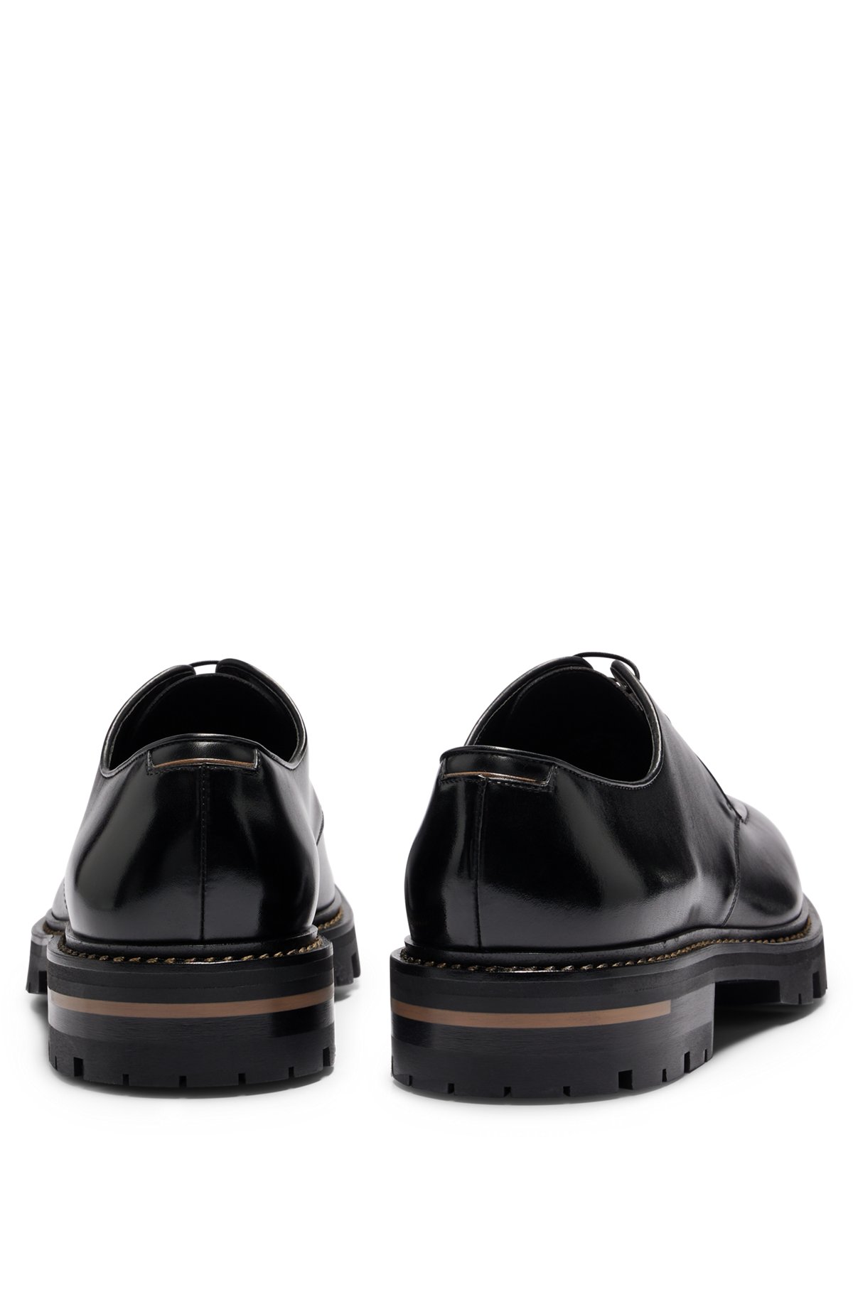 Leather Derby shoes with camel-toned stitching, Black