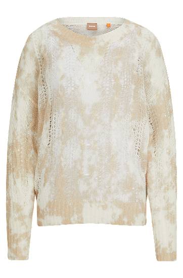 Wide-neck printed sweater with open cable knit, Hugo boss