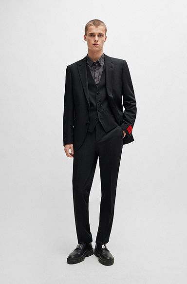 Three-piece slim-fit suit in performance-stretch twill, Dark Grey