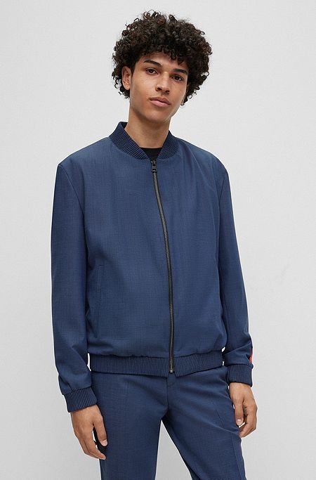 Slim-fit jacket in a performance-stretch wool blend, Dark Blue