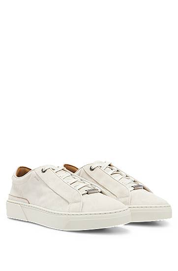HUGO BOSS SUEDE LACE-UP TRAINERS WITH BRANDED LOOP