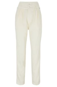 Regular-fit trousers with pleated waist and tapered leg, White