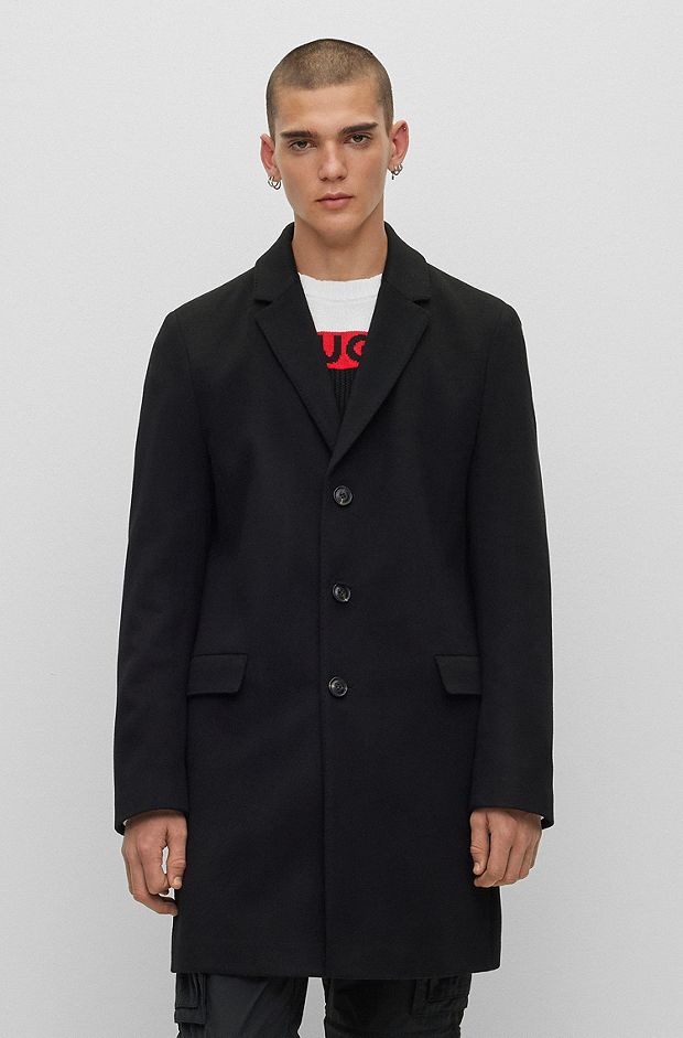 Slim-fit button-up coat in cashmere, Black