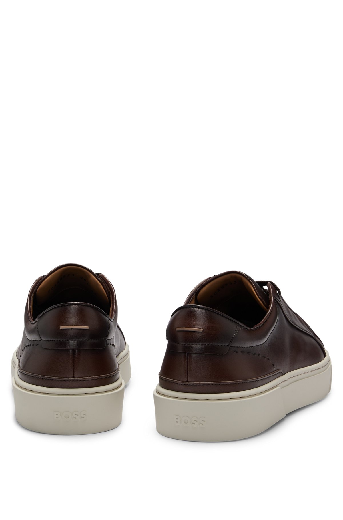 Leather trainers with branded lace loop, Dark Brown