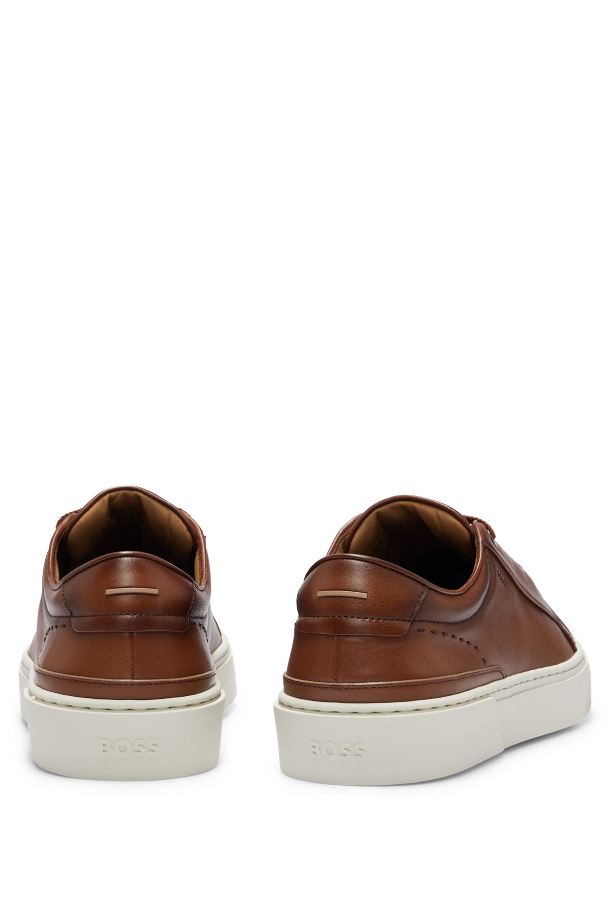 Leather trainers with branded lace loop, Dark Brown