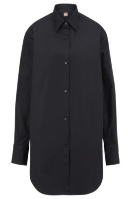 Oversized Shirt in Cotton Poplin, Black