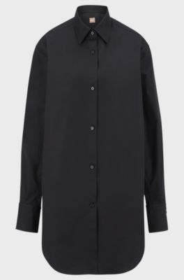 Oversized Shirt in Cotton Poplin, Black