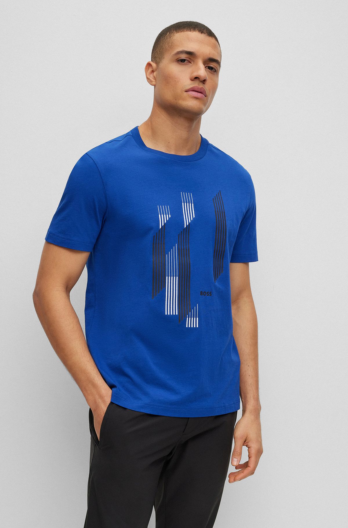 Cotton-jersey T-shirt with seasonal artwork, Blue