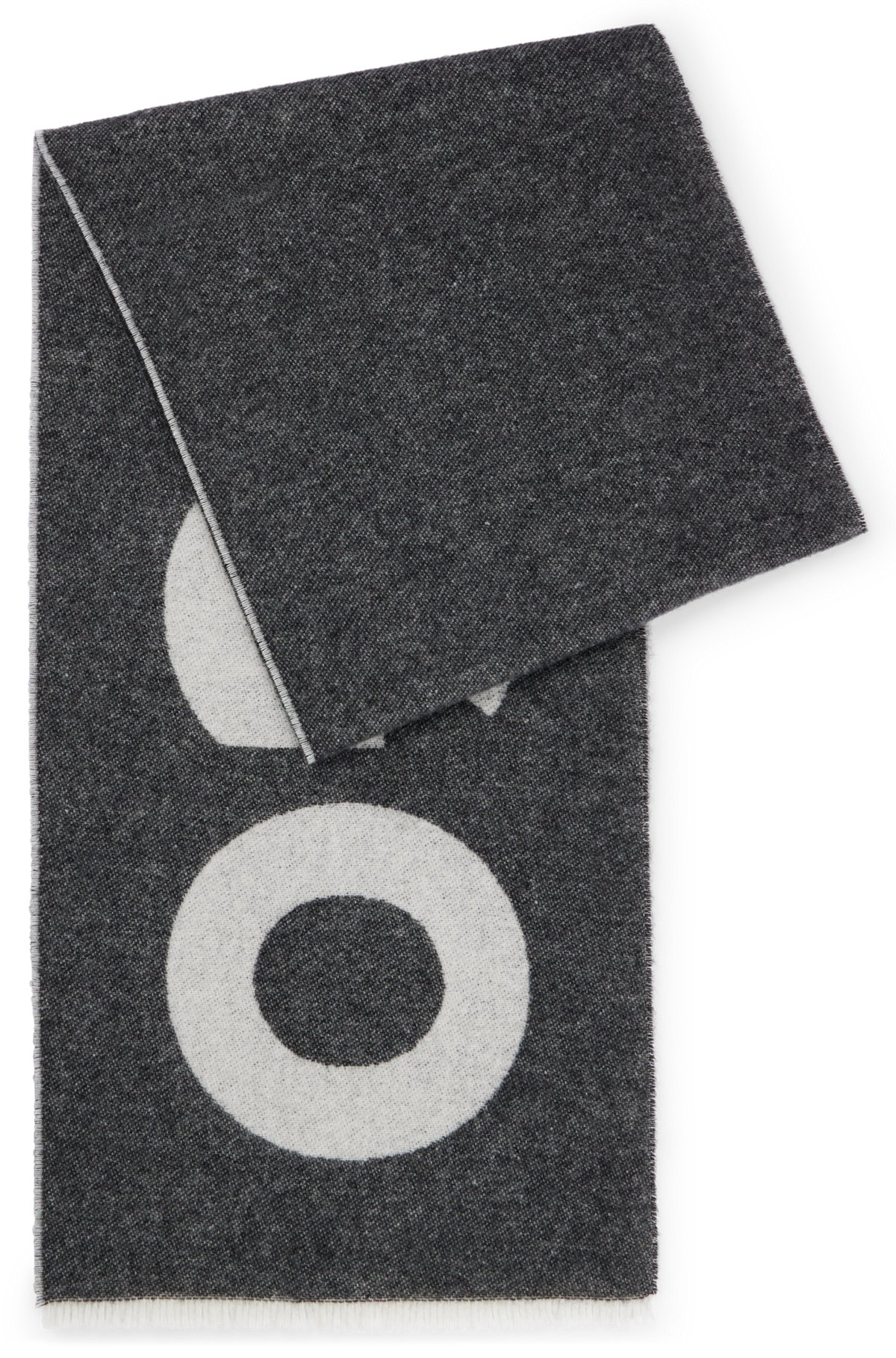 Contrast logo scarf in a wool blend, Black