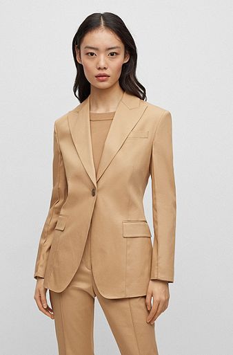 Slim-fit jacket in glossy stretch cloth, Beige