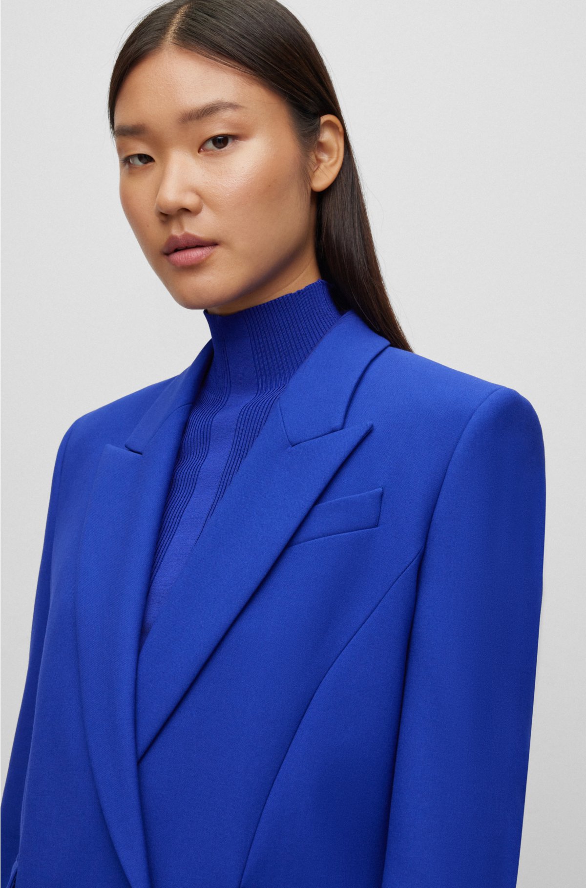 Regular-fit jacket in stretch fabric with asymmetric front, Blue