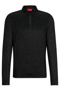 Relaxed-fit sparkle-effect polo sweater, Black