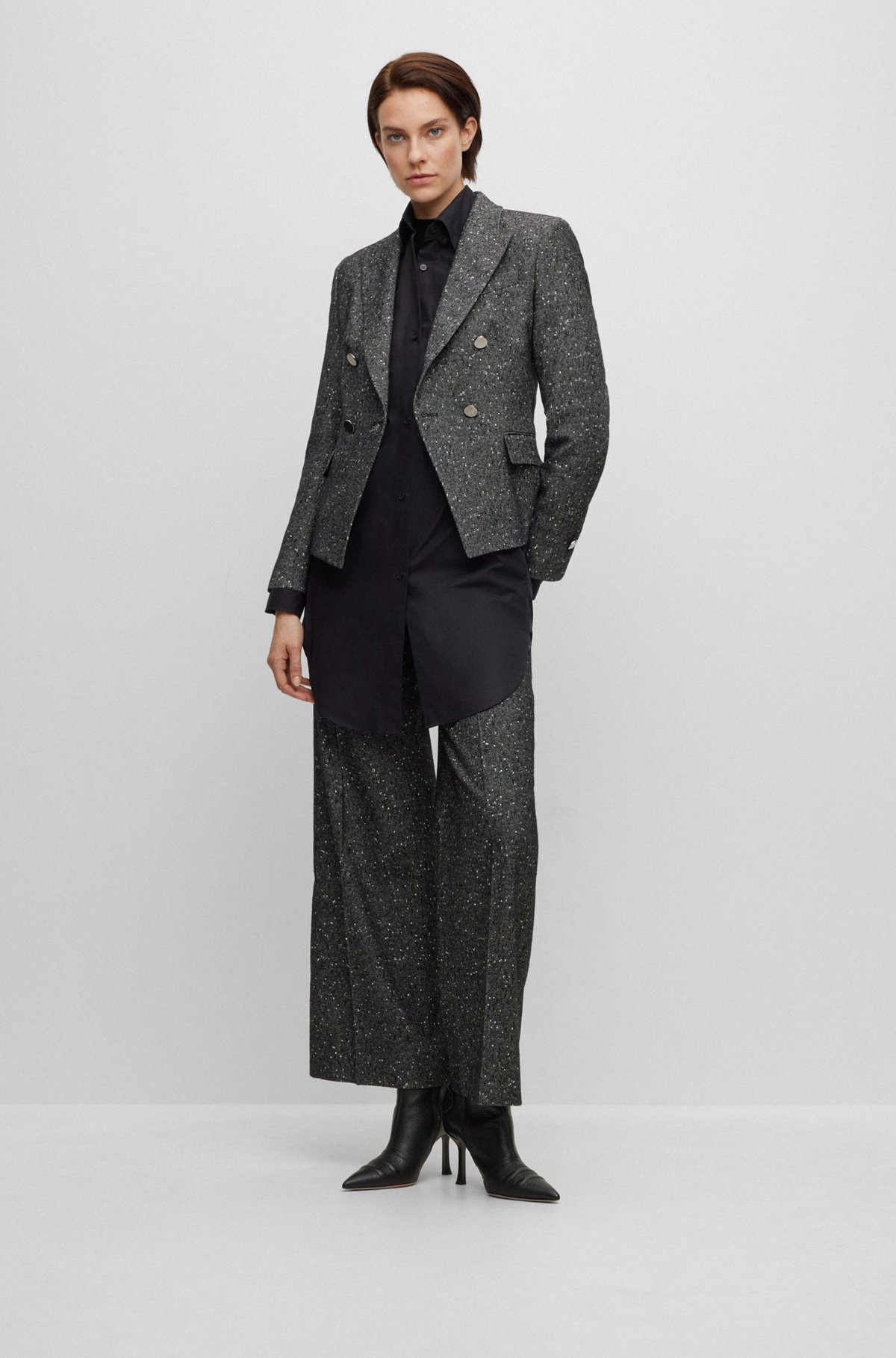 Slim-Fit Blazer aus strukturiertem Tweed, Dunkelgrau