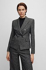 Slim-fit jacket in structured tweed, Dark Grey