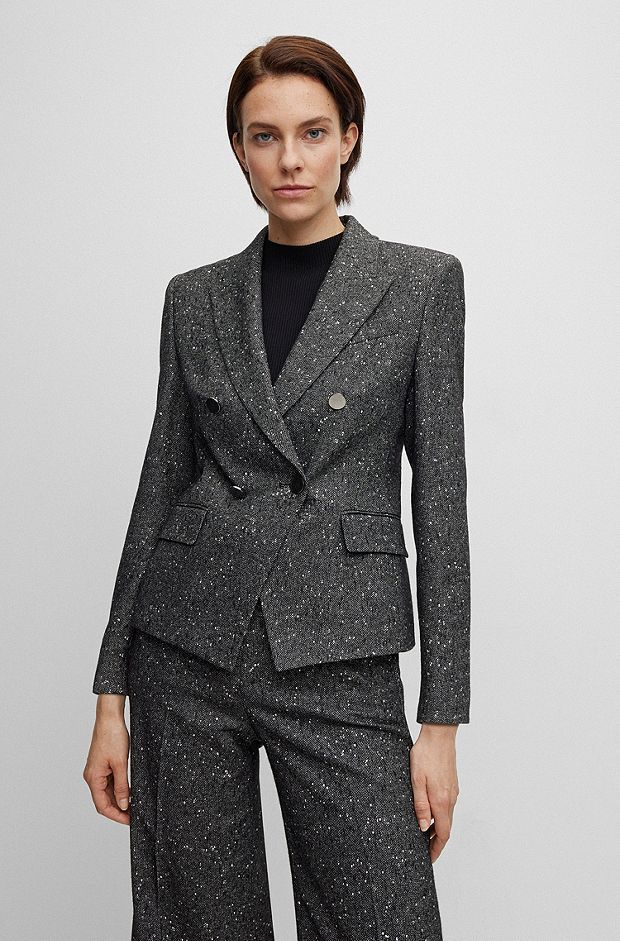 Slim-fit jacket in structured tweed, Dark Grey