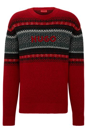 Wool-blend relaxed-fit sweater with logo jacquard, Hugo boss