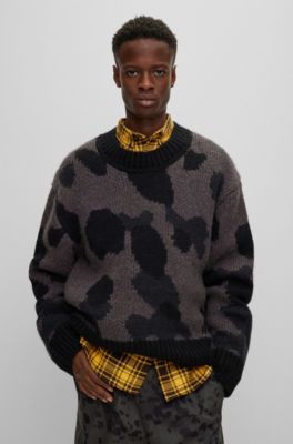 HUGO - Oversized-fit sweater with Dalmatian jacquard and mock neck