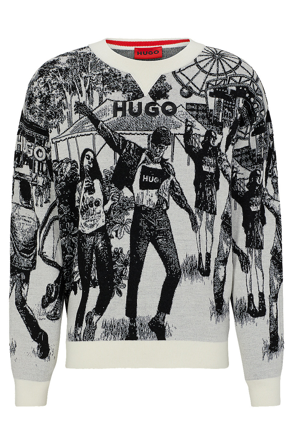 HUGO - Relaxed-fit sweater with signature jacquard and crew neckline