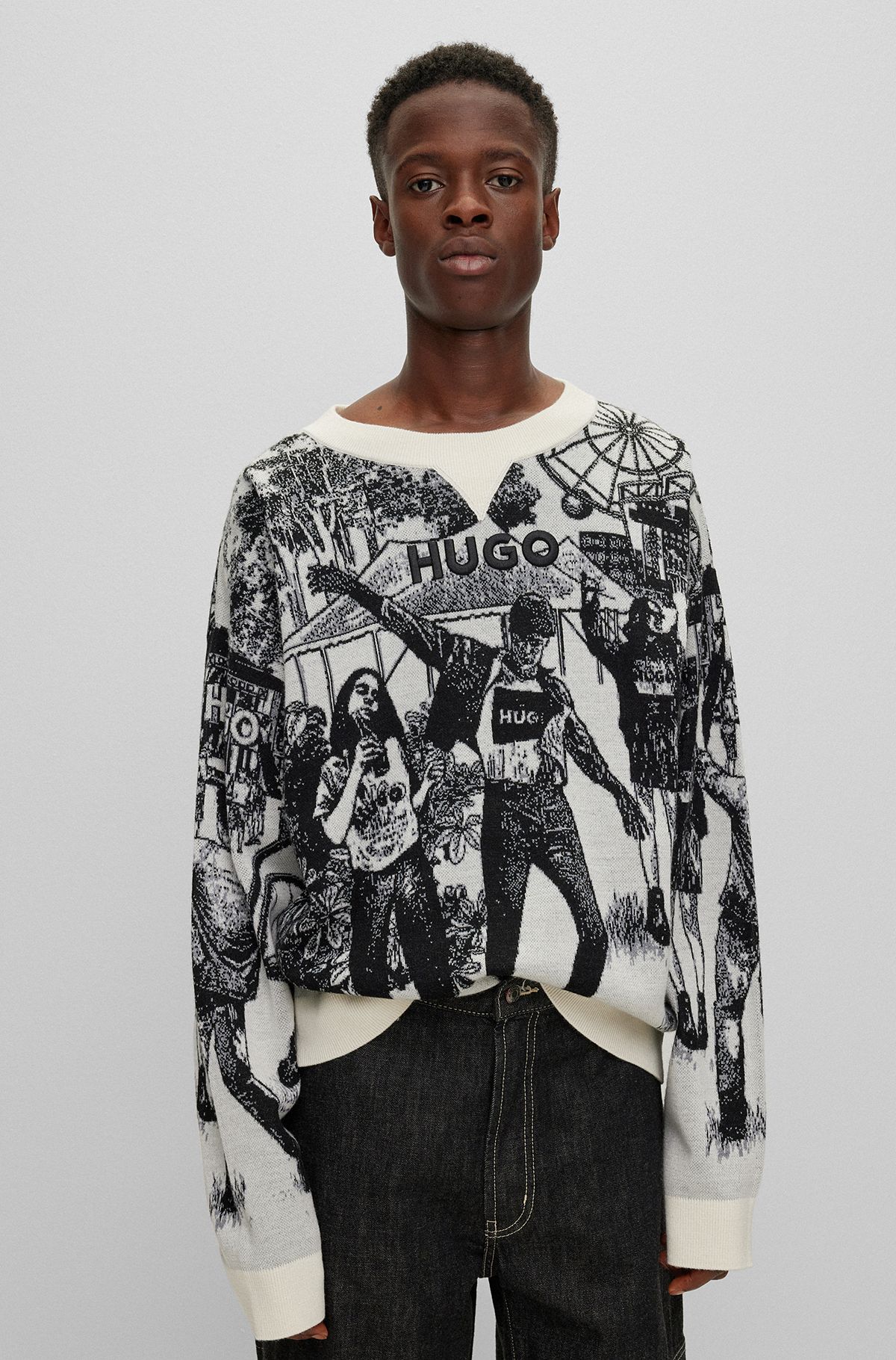 Relaxed-fit sweater with signature jacquard and crew neckline, Patterned