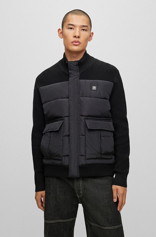 Relaxed-fit jacket in mixed materials, Black