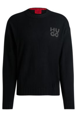 Stacked-logo sweater in a melange virgin-wool blend, Black