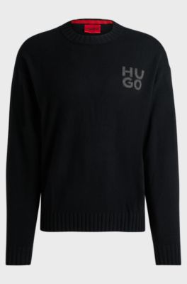 Stacked-logo sweater in a melange virgin-wool blend, Black