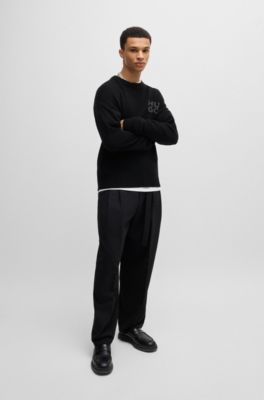 Stacked-logo sweater in a melange virgin-wool blend, Black