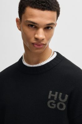 Stacked-logo sweater in a melange virgin-wool blend, Black