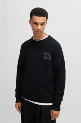 Stacked-logo sweater in a melange virgin-wool blend, Black