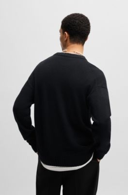 Stacked-logo sweater in a melange virgin-wool blend, Black