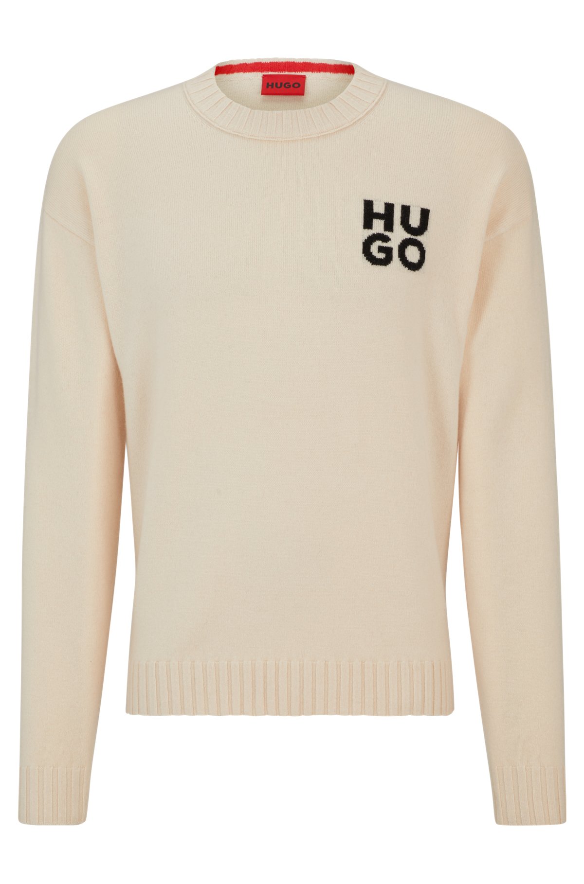 Stacked-logo sweater in a melange virgin-wool blend, Light Beige