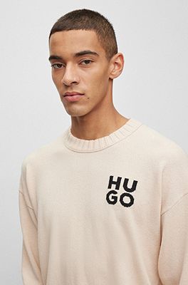 HUGOスタックロゴ メランジ バージンウールブレンド セーター-