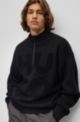 Zip-neck sweater with stacked-logo jacquard, Black