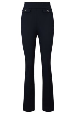 Slim-fit high-waisted trousers with flared leg, Dark Blue